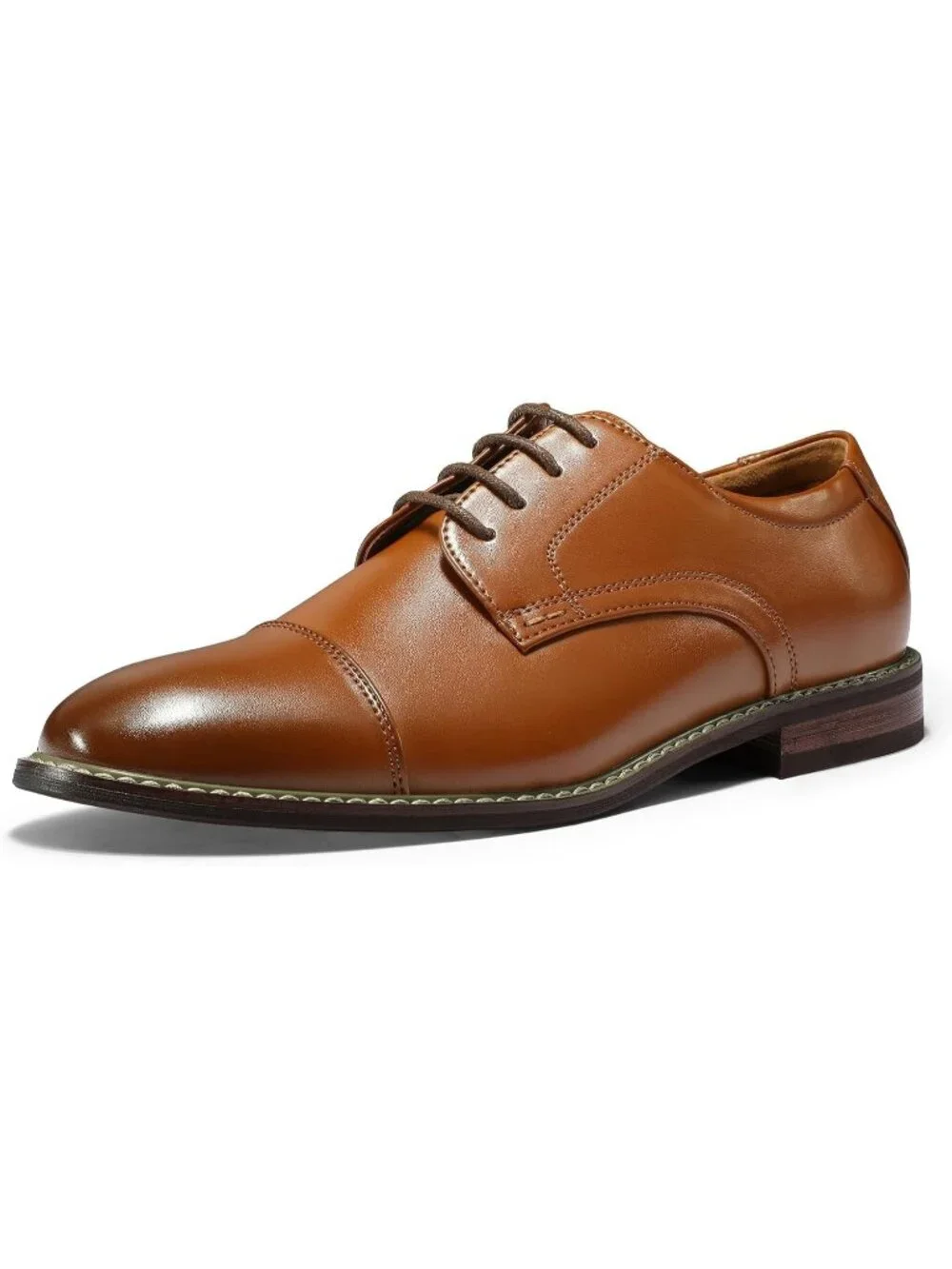 Men Brown Leather Cap Toe Durable Sole Classic Business Derby Oxford Dress Shoes